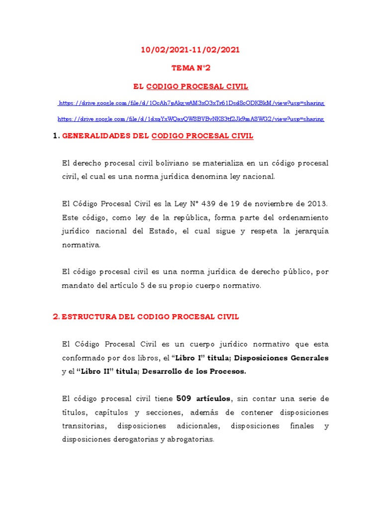 Tema #2, El Código Procesal Civil | PDF | Ley procesal | Procedimiento ...