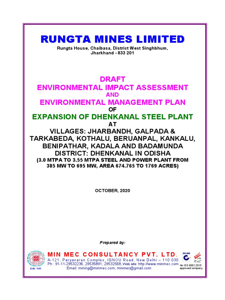 EIA for Dhenkanal Steel Plant Expansion | PDF | Environmental Impact ...