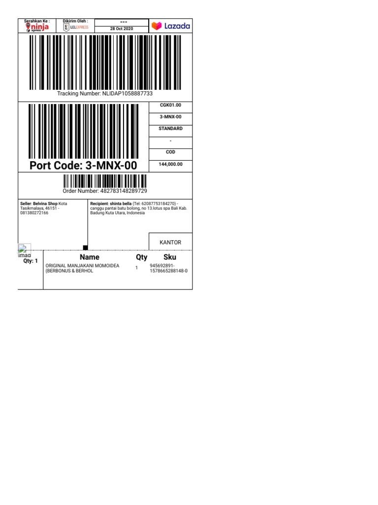 Port code 3 mnx 00 name qty sku pdf