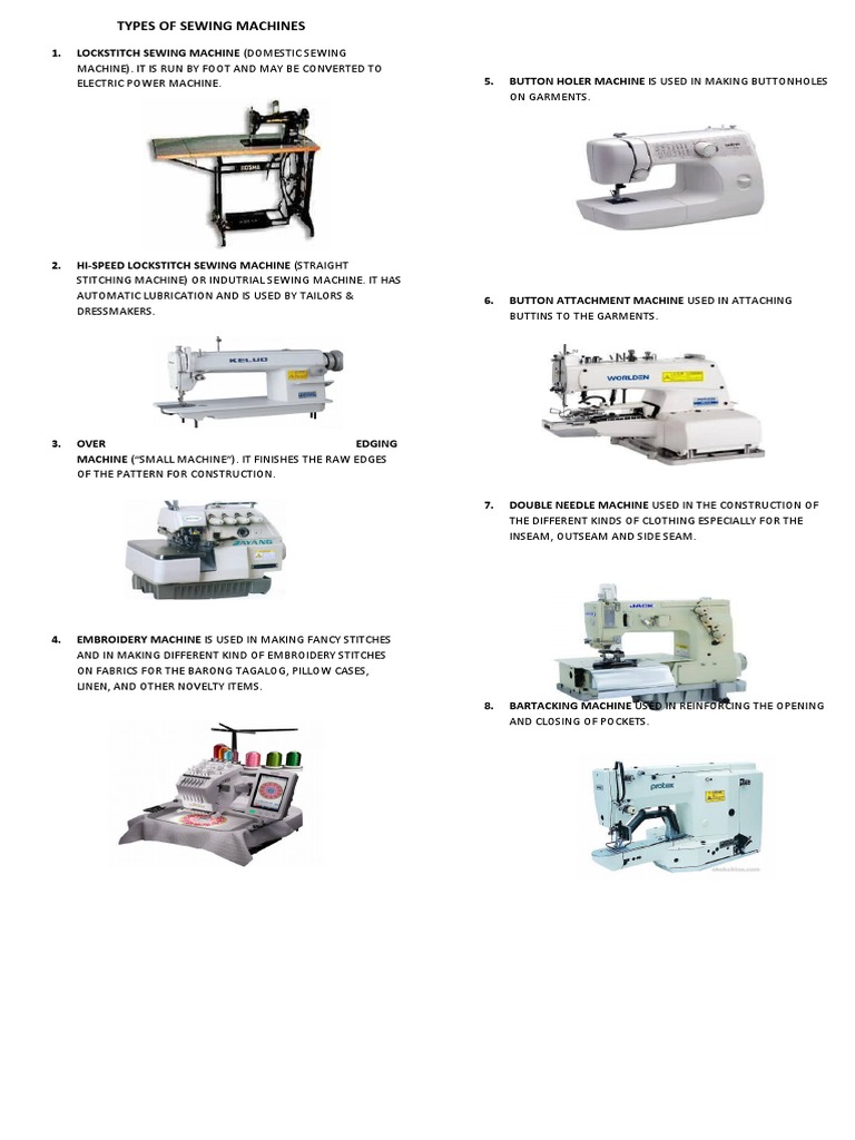 Types of Sewing Machines PDF