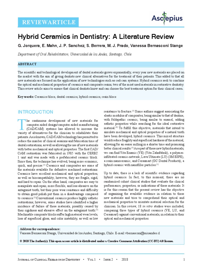 Hybrid Ceramics in Dentistry A Literature Review PDF Ceramics