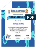 Certificate For MR D VASANTH KUMAR For - Program 02.05.2020