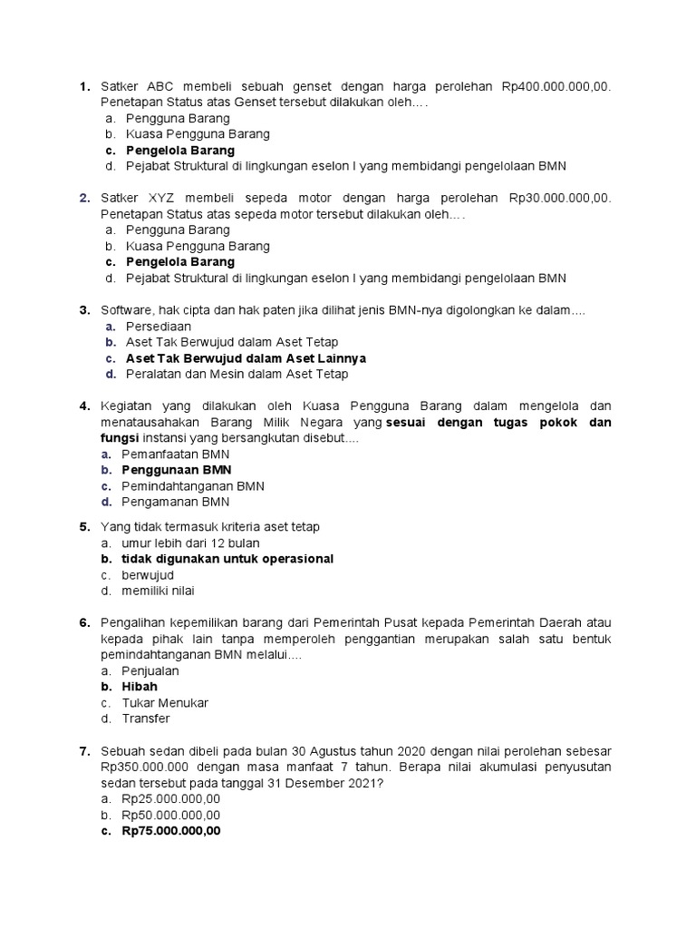 Quiz Pengelolaan Bmn | Pdf