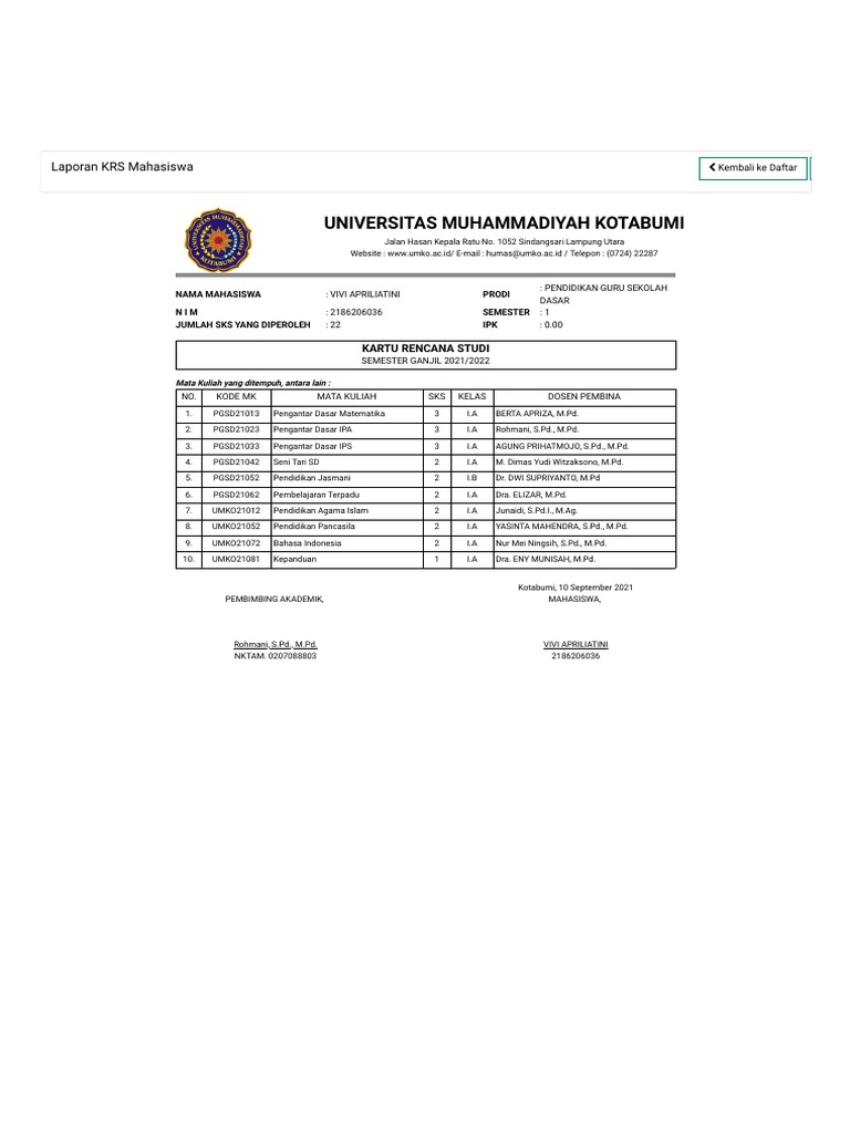 Laporan KRS Vivi | PDF