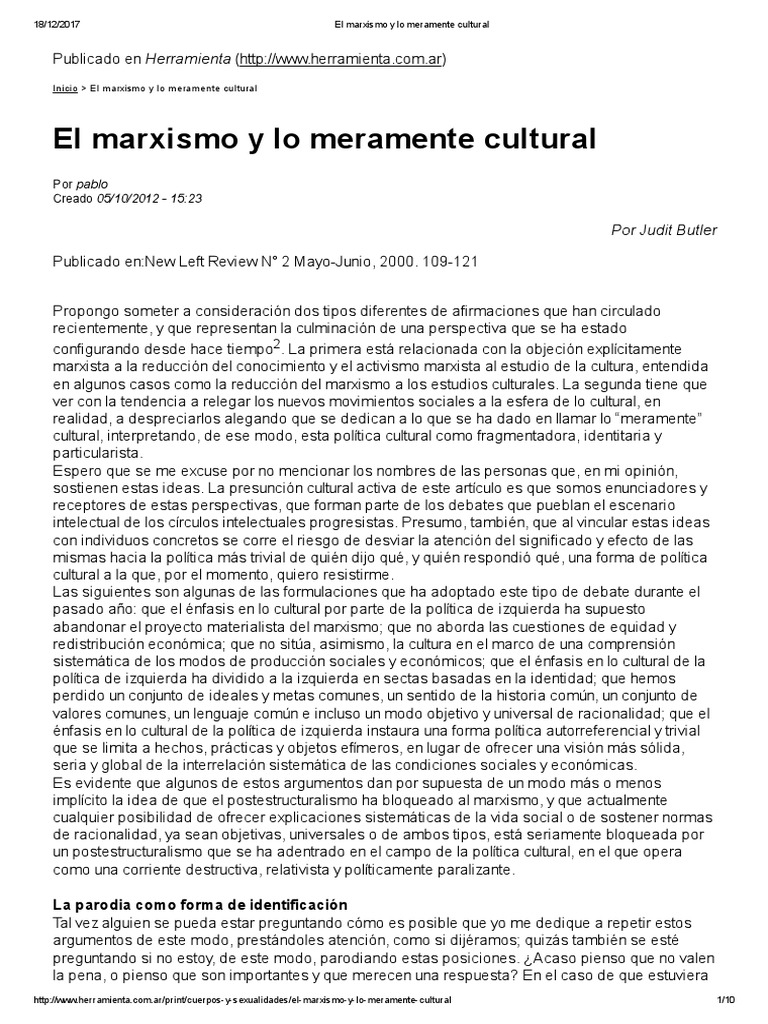 El Marxismo y Lo Meramente Cultural Butler | PDF | marxismo | Karl Marx