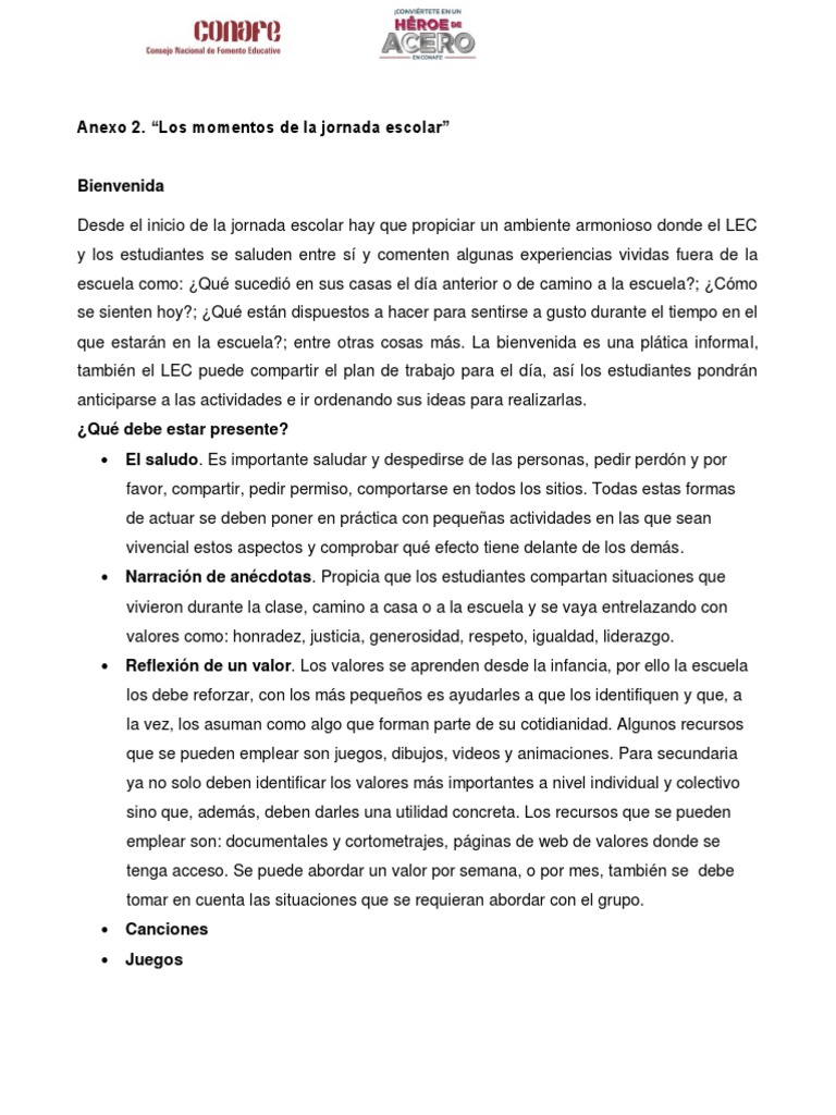 Momentos Clave de la Jornada Escolar | PDF | Aprendizaje | Educación de ...