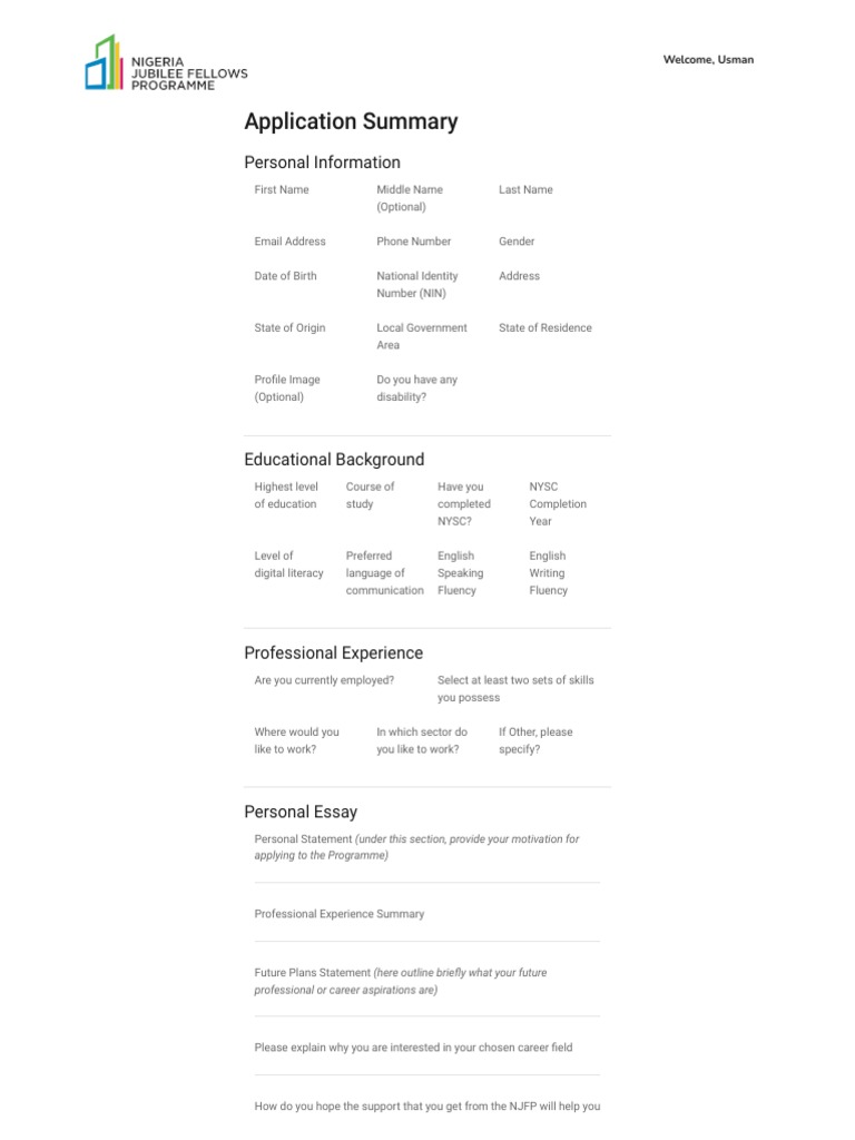 Fellows Application Summary | PDF