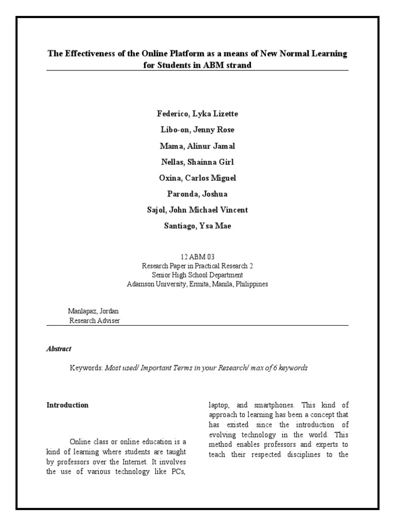 Effectiveness of Online Learning for ABM Students | PDF | Educational ...