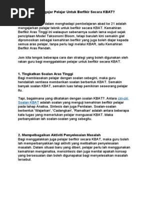 Bagaimana Mengajar Pelajar Untuk Berfikir Secara Kbat Pdf