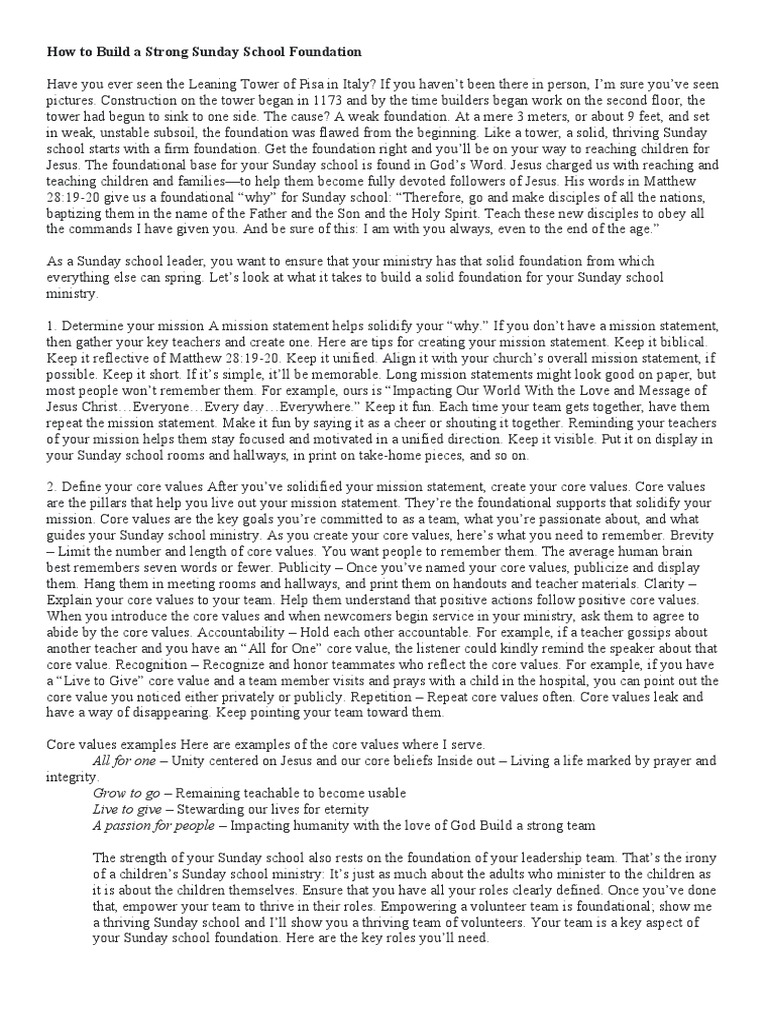 How To Build A Strong Sunday School Foundation | PDF | Jesus | Gospel ...