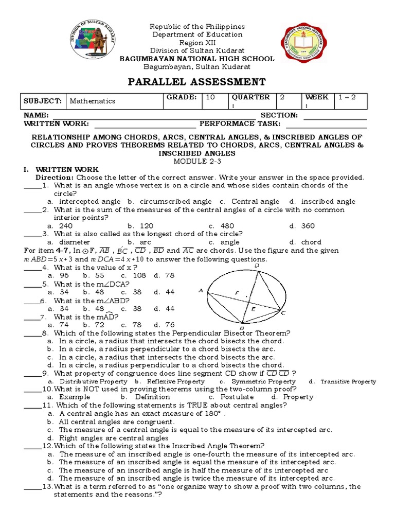 Math 10 Pa Q2module 2-3 Week 3-4 | PDF | Circle | Perpendicular