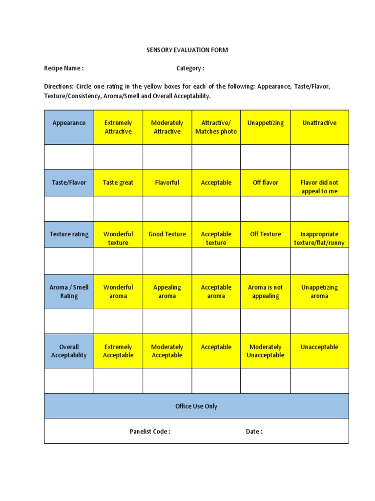 Sensory Evaluation Form PDF
