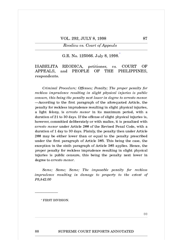 12 Reodica Vs CA PDF Statute Of Limitations Felony