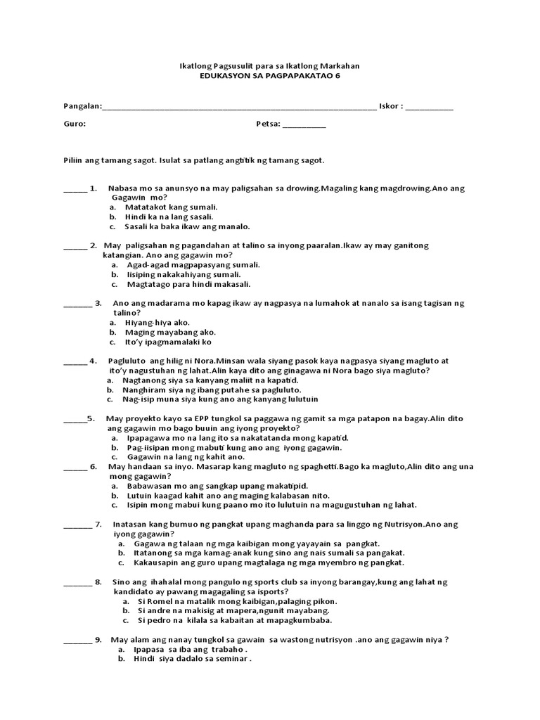 Pagsusulit para Sa Magandang Asal | PDF