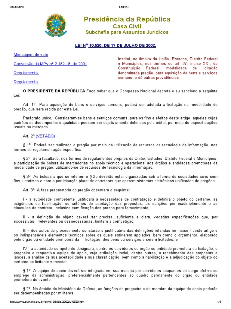 Lei 10.520/2002 Overview | PDF | Business