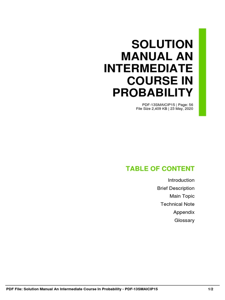 Solution Manual An Intermediate Course in Probability: Table of