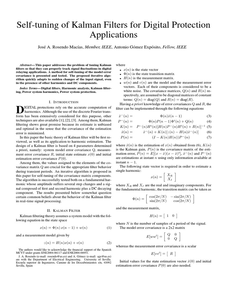 Kalman Filters in Power Protection | PDF | Kalman Filter | Covariance ...