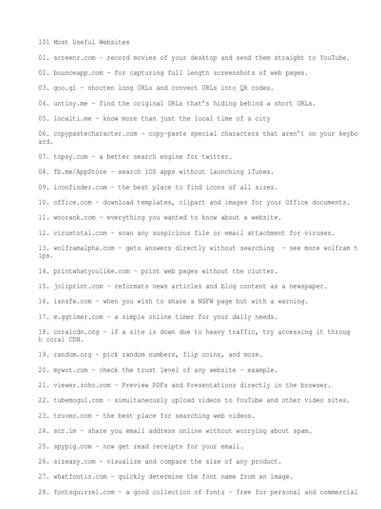 Top 101 Useful Websites for Daily Life | PDF | Websites | Internet