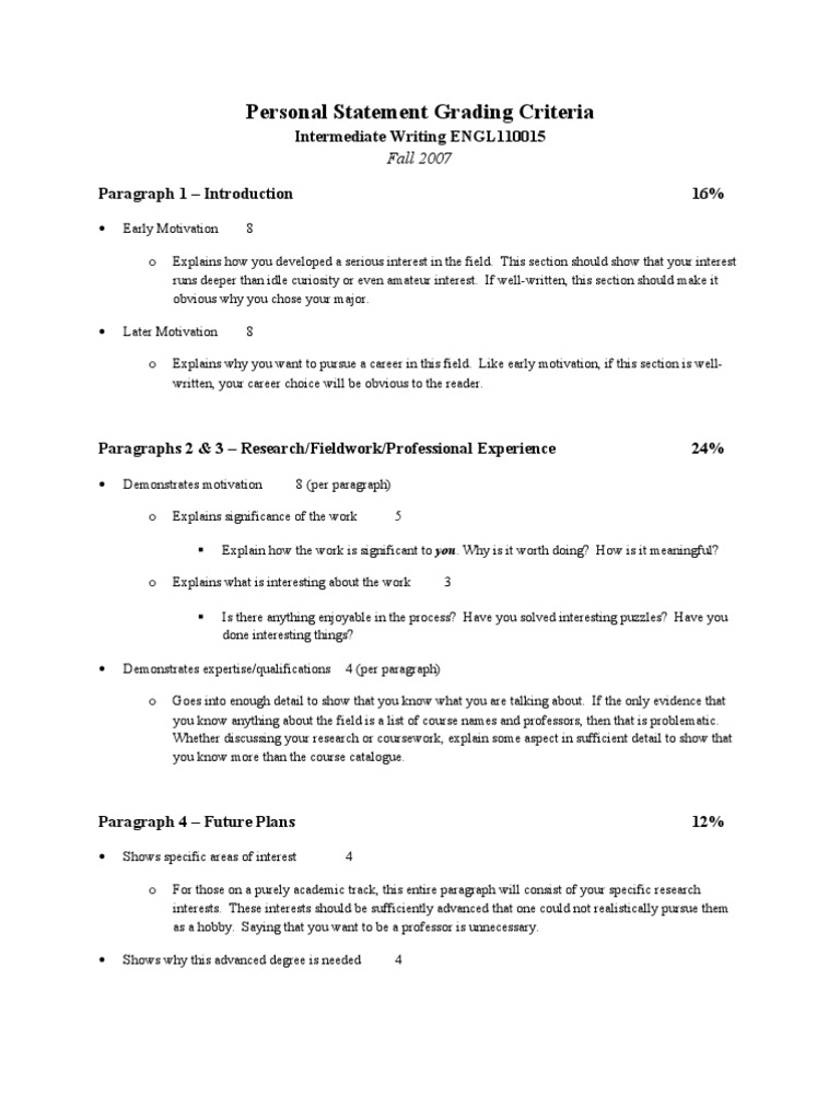 Personal Statement - Grading Standards | PDF | Motivation | Motivational