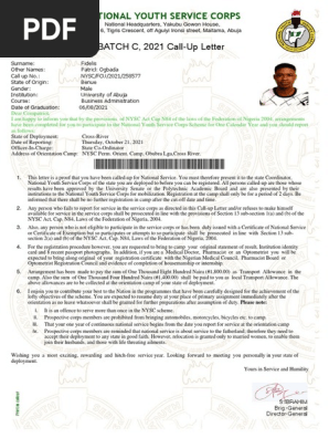 nysc call up letter