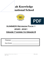English Grade 8 Summer Revision Pack 1