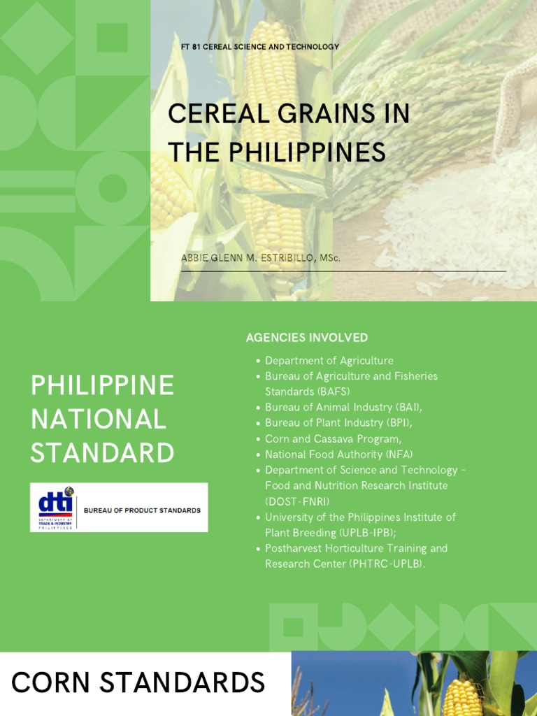 Lec 3 Cereals in The Philippines PDF Rice Maize