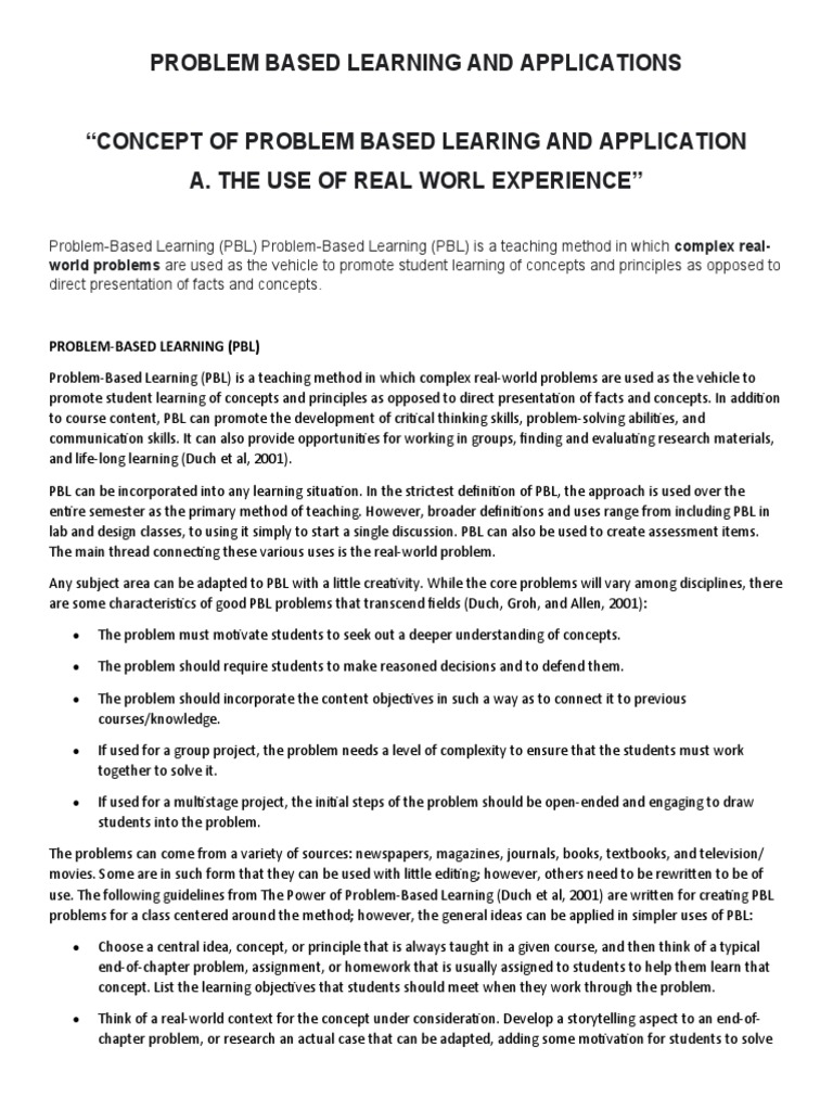Problem Based Learning and Applications | PDF | Learning | Cognition