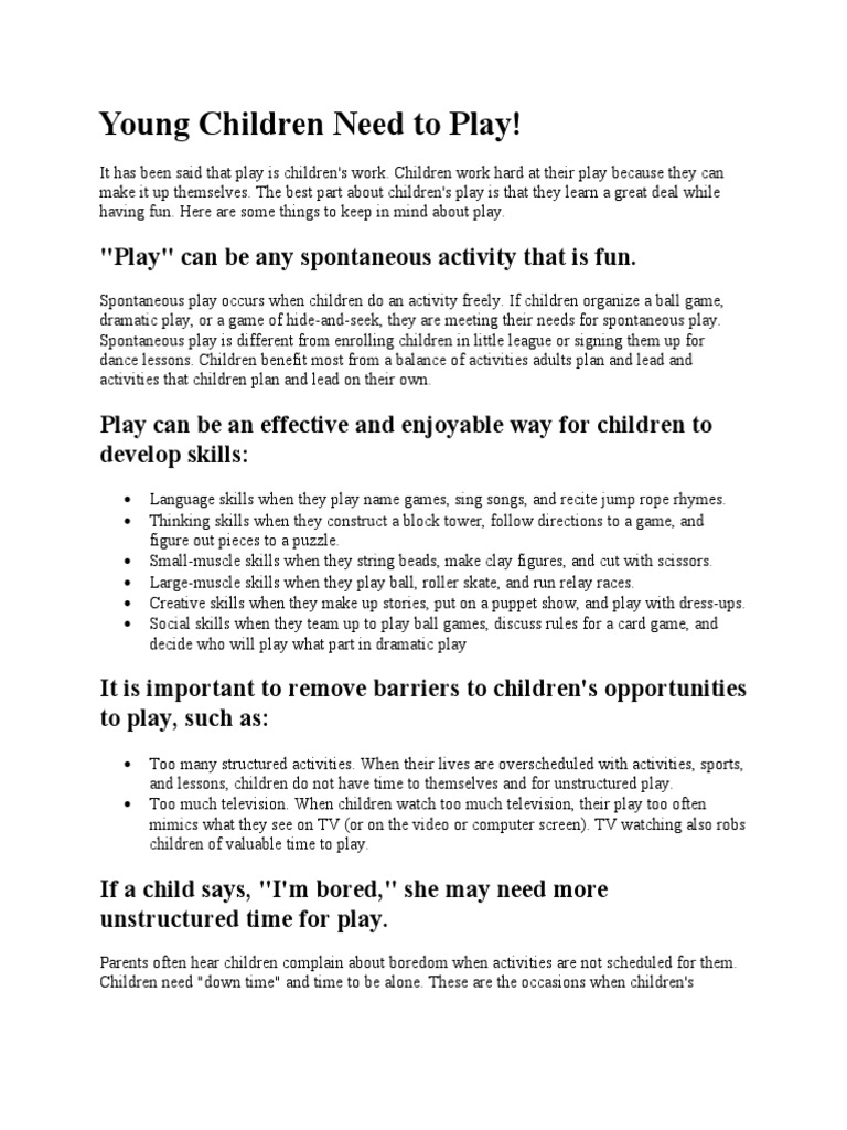 Importance of Play for Young Children | PDF | Wellness