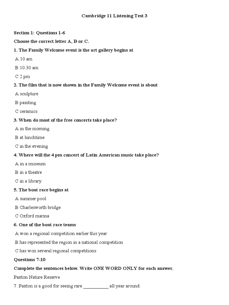 Cambridge 11 Listening Test 3 Answers | PDF | Transport