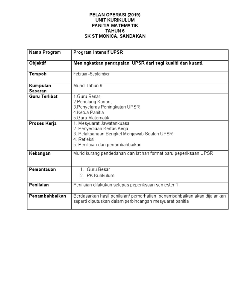 Pelan Operasi 2019 Pdf