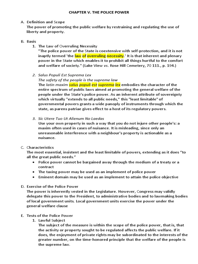 Chapter 5. The Police Power | PDF | Police Power (United States ...