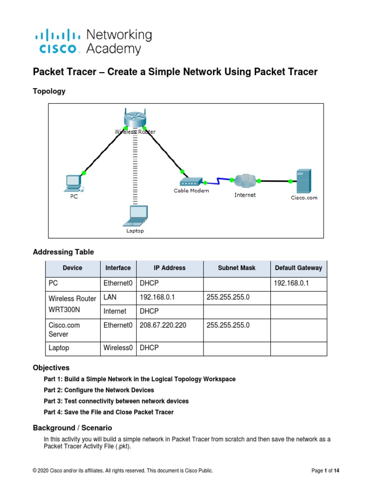 1.1.2.5 Packet Tracer - Create A Simple Network Using Packet Tracer ...