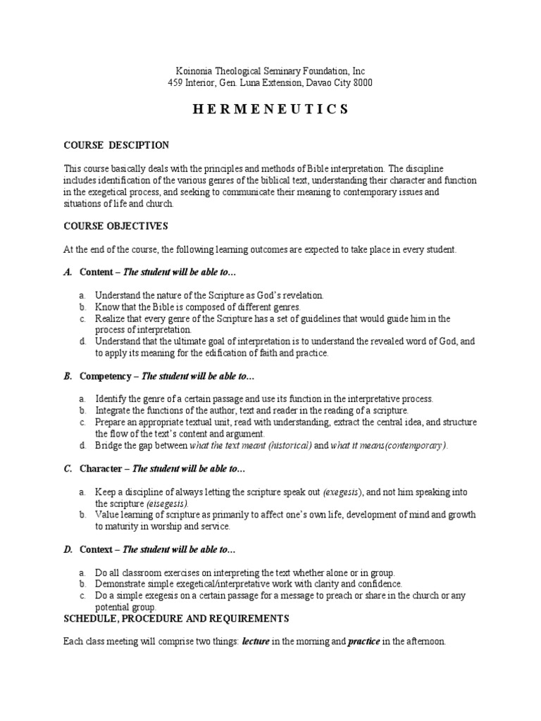 Hermeneutics Course Explained Pdf Exegesis Hermeneutics