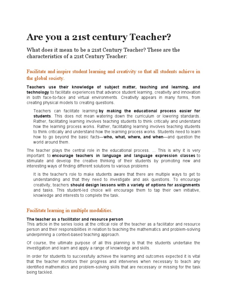 Are You A 21st Century Teacher | PDF | Teachers | Learning