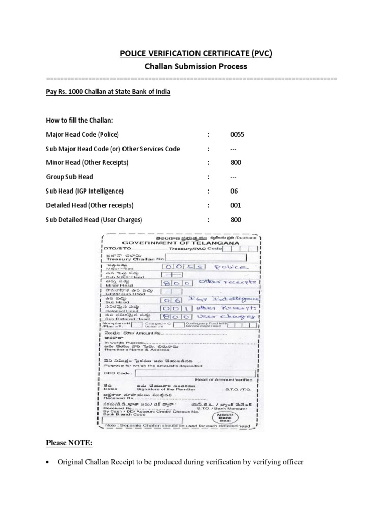 Police Verification Certificate (PVC) Challan Submission Process PDF Banking Government Of