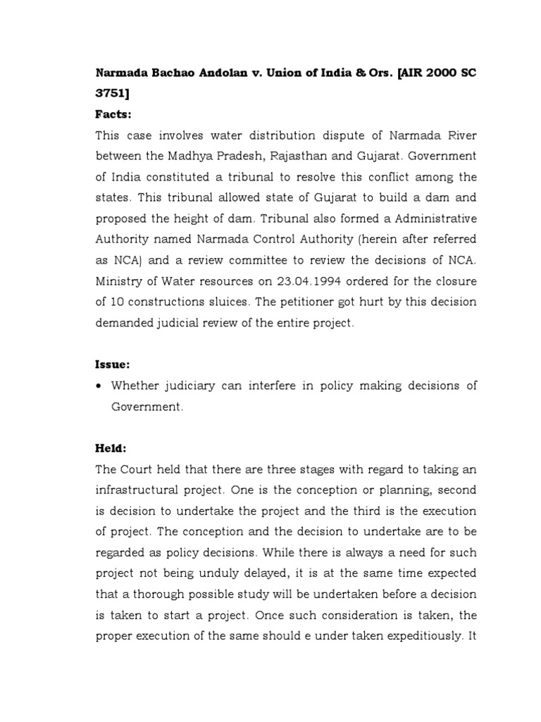 Narmada Bachao Andolan v. Union of India & Ors. (AIR 2000 SC 3751