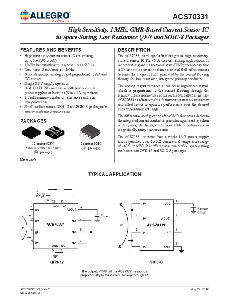 High Sensitivity, 1 MHZ, GmrBased Current Sensor Ic in SpaceSaving
