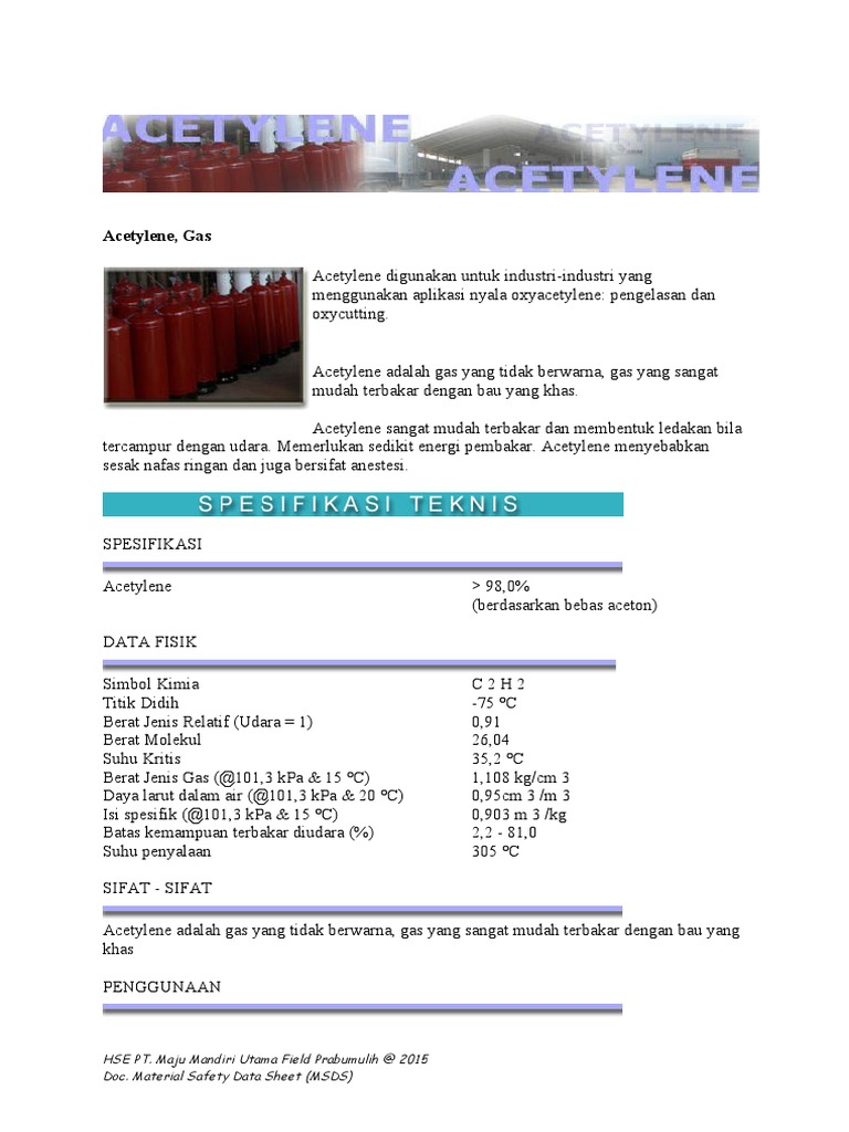 Msds Acetylene | PDF