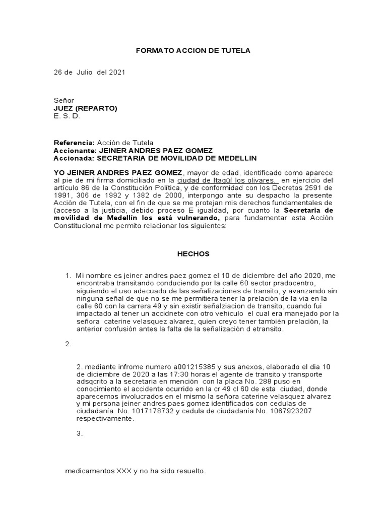 5345 - Formato Accion de Tutela | PDF | Petición | Justicia