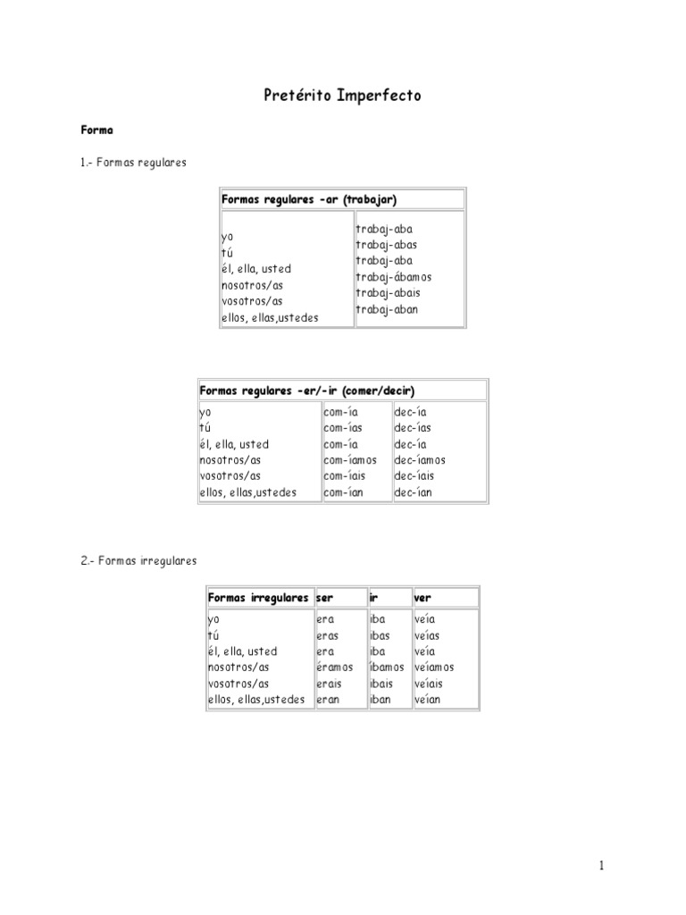 Guía del Pretérito Imperfecto | PDF | Artes del Lenguaje y Comunicación