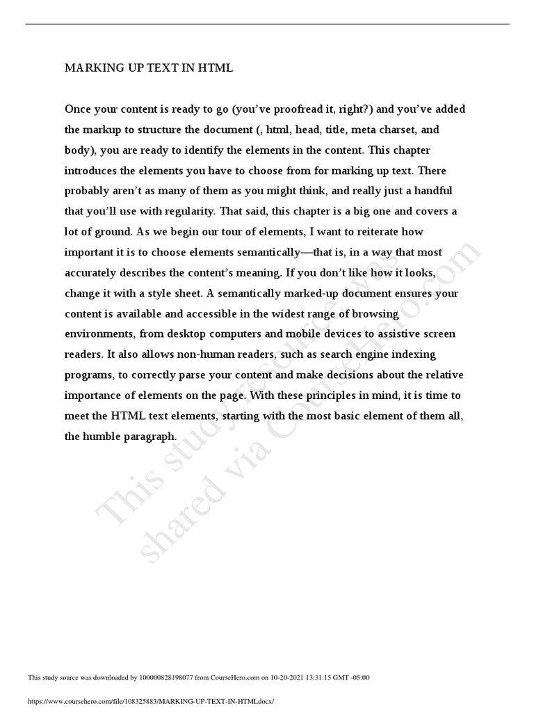 Marking Up Text in HTML | PDF | Html | Search Engine Indexing