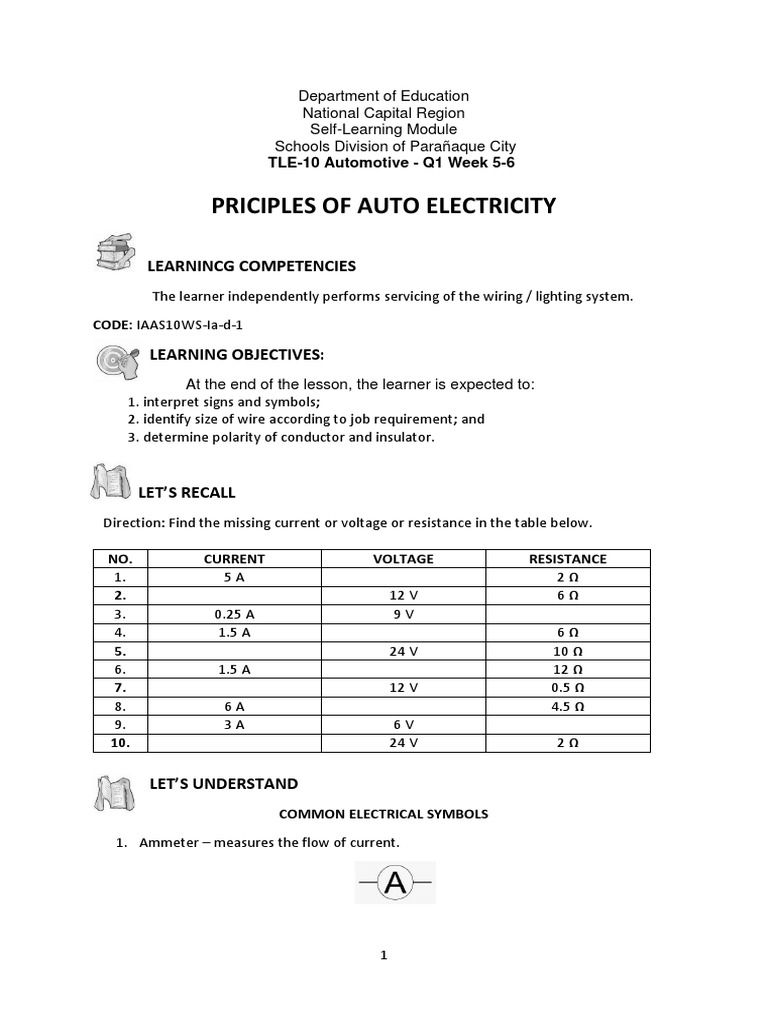 10 Automotive q1 Week 5 6 Module | PDF | Insulator (Electricity ...