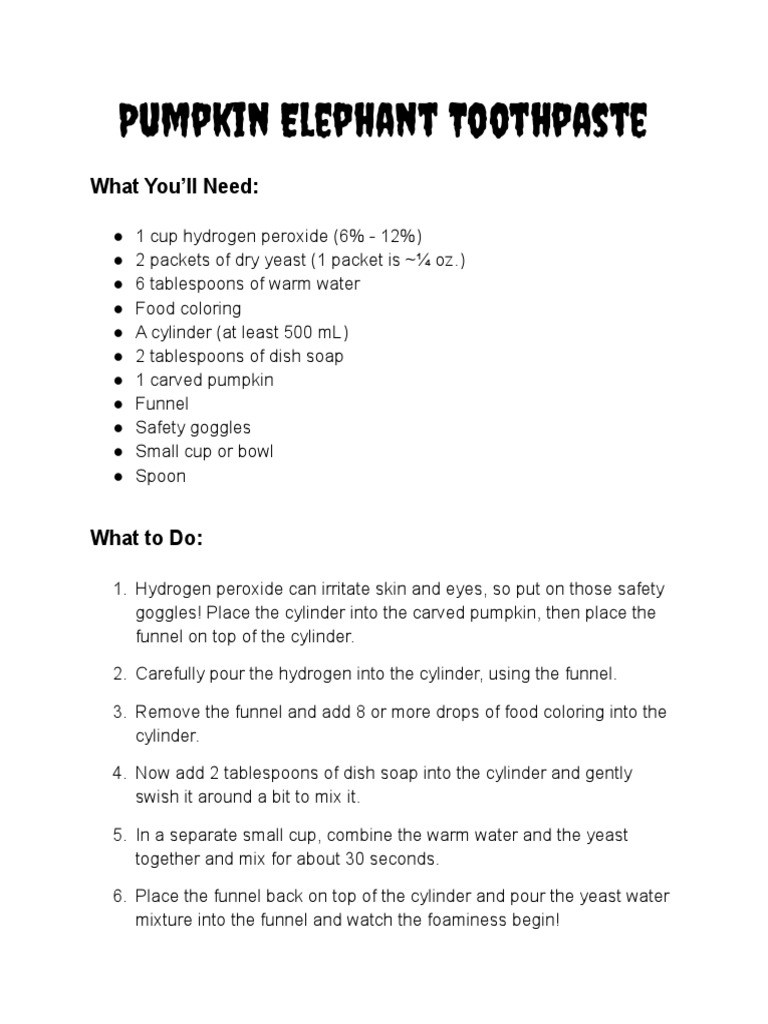 Pumpkin Elephant Toothpaste Recipe | PDF