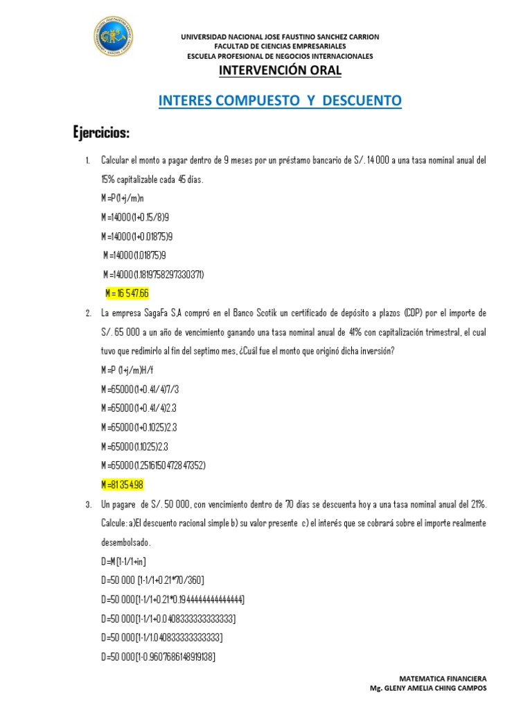 Ejercicios de Matemática Financiera | PDF | Finanzas Matemáticas | Bancos