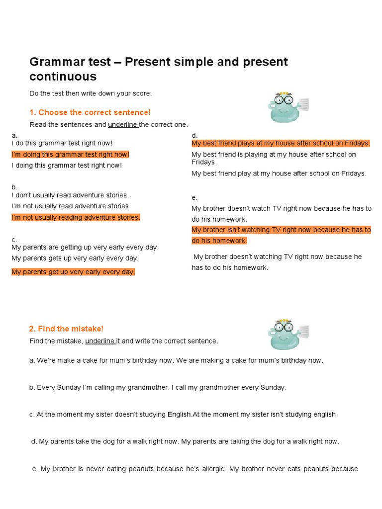 Present Simple and Present Continuous Ex 3 | PDF | Language Arts ...