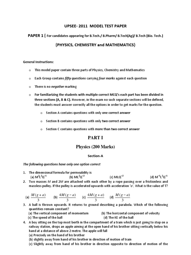 UPSEE-2011 Model Test Paper 1 | PDF | Wavelength | Waves