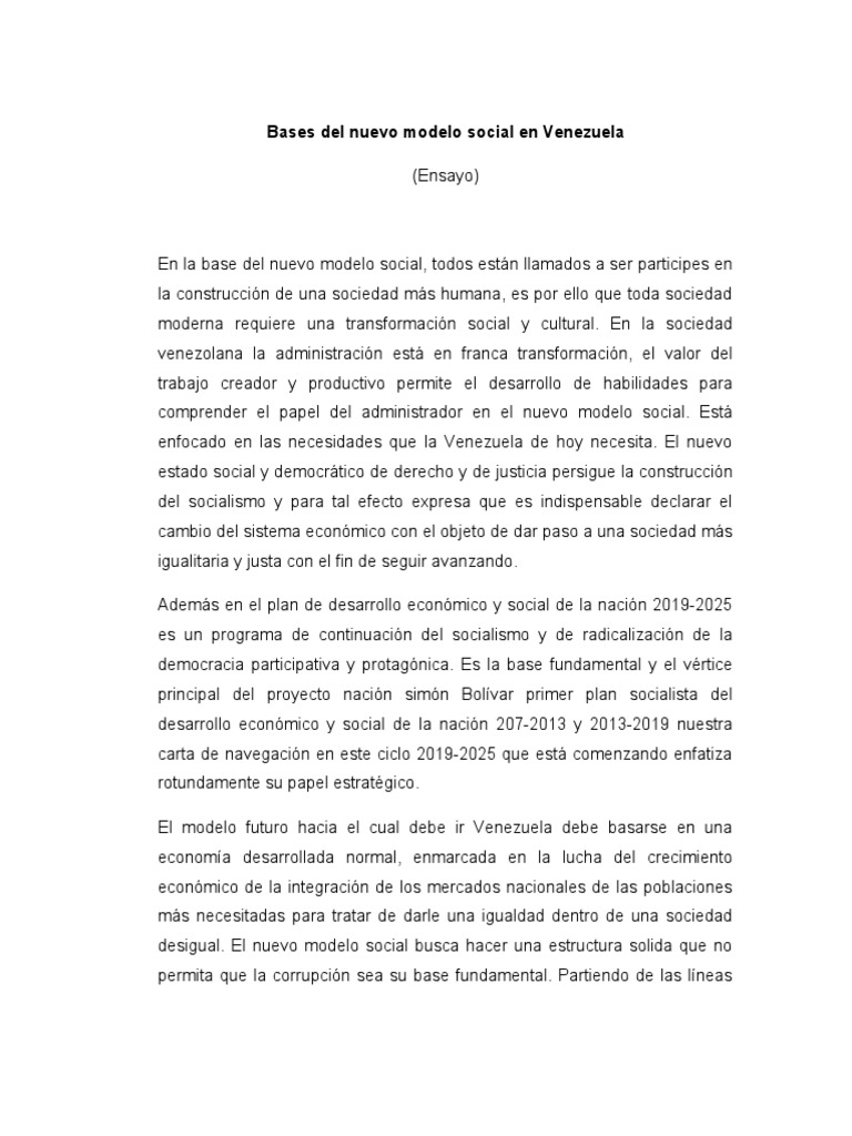 En La Base Del Nuevo Modelo Social Pdf Socialismo Venezuela