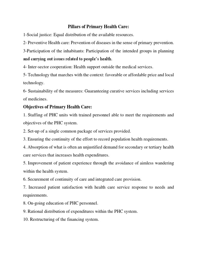 Pillars of Primary Health Care PDF Health Care Preventive Healthcare