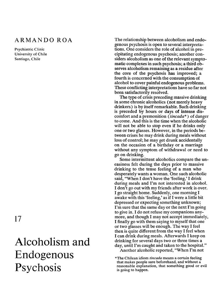 Alcoholism and Endogenous Psychosis Armando Roa PDF Alcoholism
