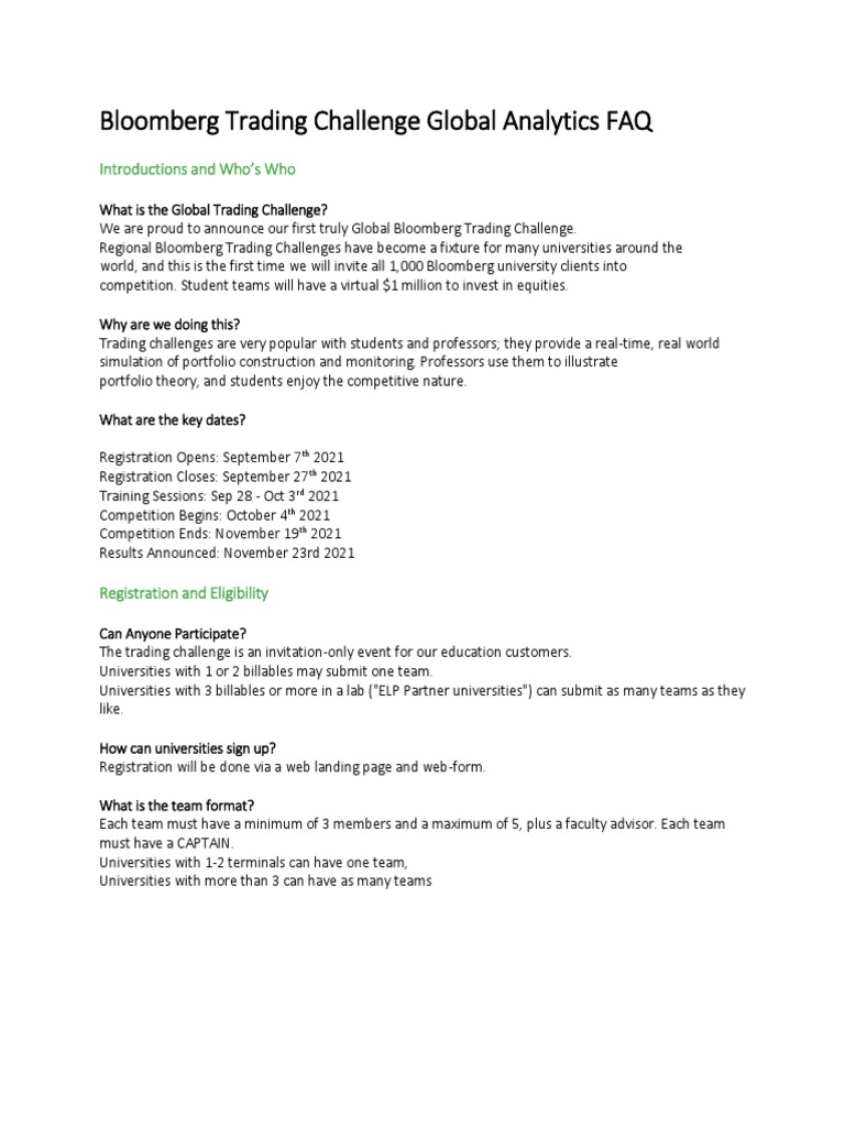 Bloomberg Trading Challenge PDF Bloomberg L.P.